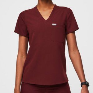 NWT Figs Burgundy Catarina One-Pocket Scrub Top Sz XXS